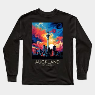 A Pop Art Travel Print of Auckland - New Zealand Long Sleeve T-Shirt